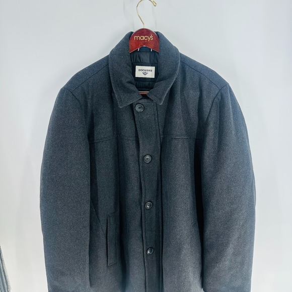 Dockers Other - Dockers Long Sleeve Collared Coat Button Flap Full Zip Jacket Charcoal Gray